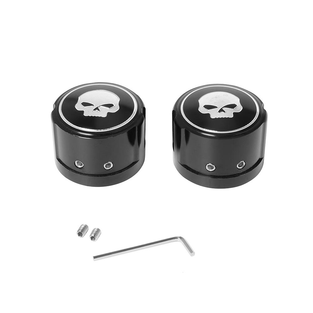 2x Motorcycle Front Axle Nut Covers Caps Aluminum Black/Chrome For Harley Sportster Touring Softail Dyna VRSC Fat Bob Wide Glide