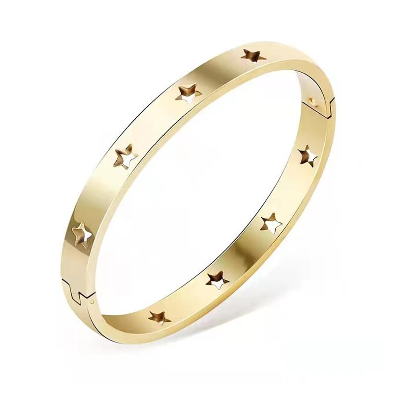 Náramok s prackou s pentagramom z titánovej ocele, Módny a všestranný náramok pozlátený 18K zlatom pre ženy, Šperky v štýle Ins