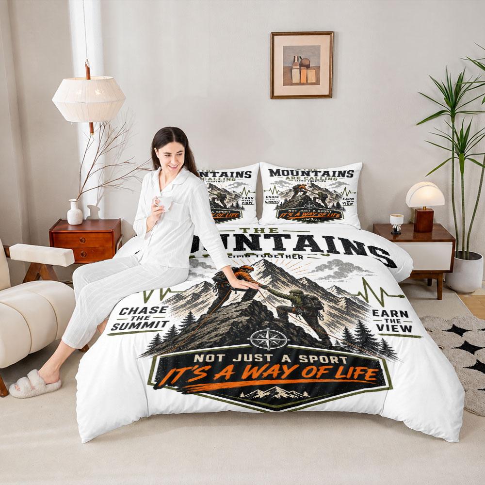 Timeless Mountains Calling Climbing Poster Multicolor 3-Piece Bedding Set, Premium Bedding Set for Home