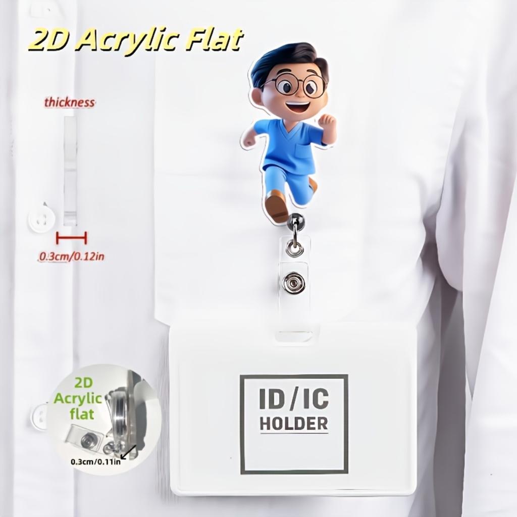 2D flacher Acryl-Morgenlaufender Mann Einziehbarer Ausweis-Clip, Arbeitsausweis-Halter für Medizinstudenten Krankenschwestern Ärzte Klinische Praktiker Täglicher Arbeitsplatz