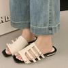 Fashion 2025 New Vintage Square Toe Flat Fashion Slippers Women's Summer New Open Toe Belt Buckle One Strap Soft Sole Sandals