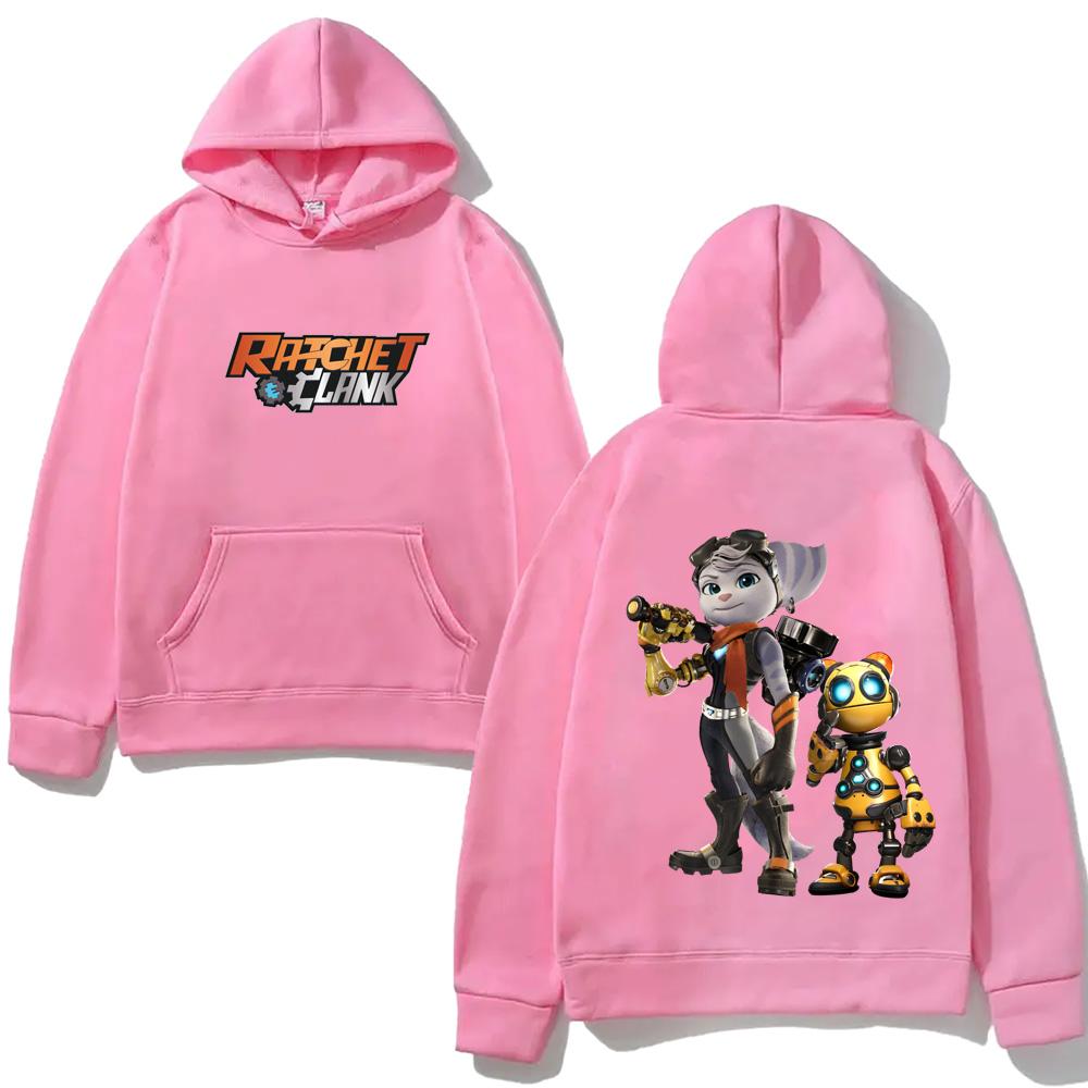 Bluza z kapturem gra Ratchet & Clank Rift Apart Sweter casualowy Odzież polarowa Unisex z kieszenią Bluza z kapturem
