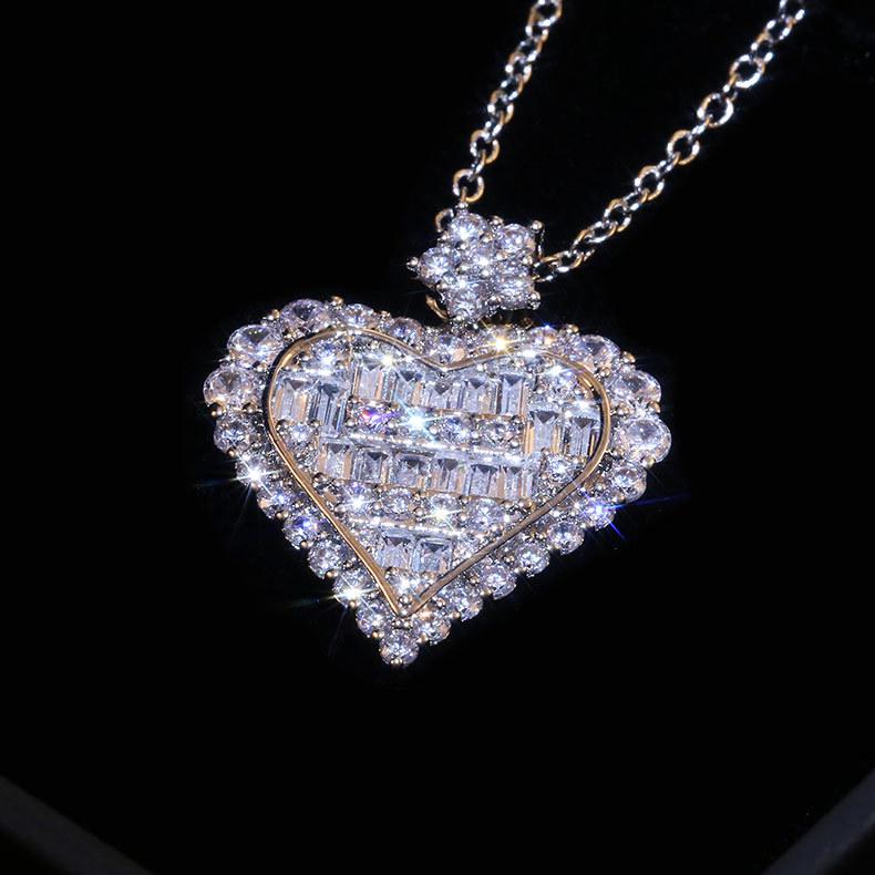 Ladder Love Shape Full Zircon Necklace T Square Zircon Sugar Heart Splicing Group Setting, Engagement Collarbone Necklace