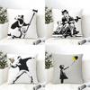 BBanksy Uncovering Art Cushion Cover Eco Linen Pillow Case DoubleSided Print Breathable Durable Zipper Home Decor Gift