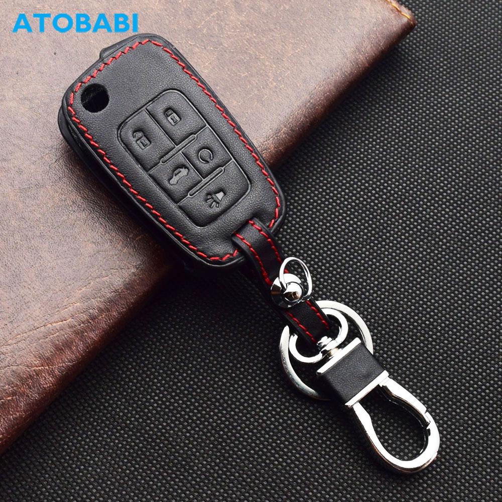 Leather Car Key Case For Chevrolet Camaro Cruze Malibu Impala Equinox Sonic Spark 2 3 4 5 Buttons Folding Remote Protector Cover