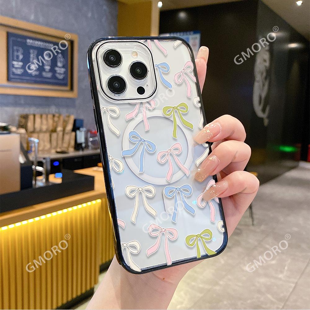 Hot-selling Korean color bow in European station iPhone16 transparent mobile phone case Apple 17 acrylic protective case