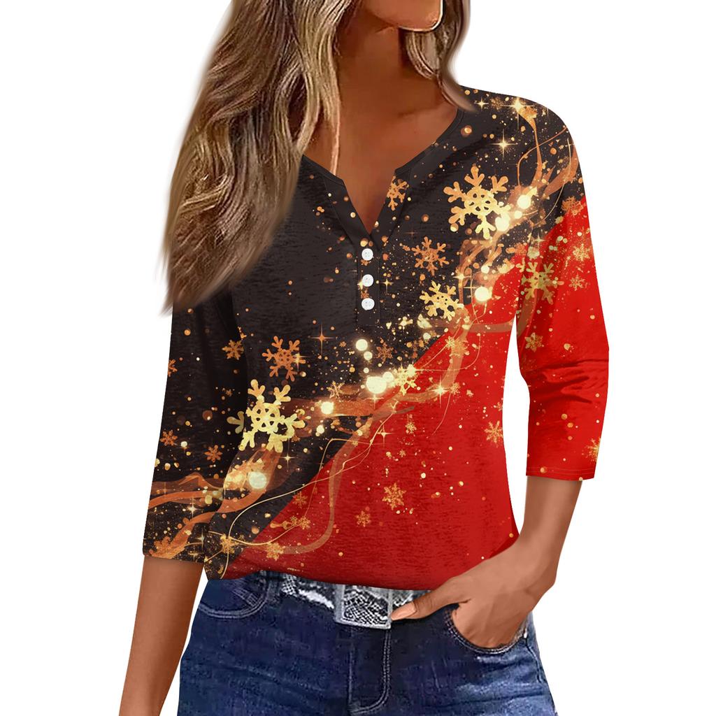Skjorter med 3/4-ermer for kvinner Trykk grafiske t-skjorter Bluser Uformell Plussstørrelse Basic Topper Pullover