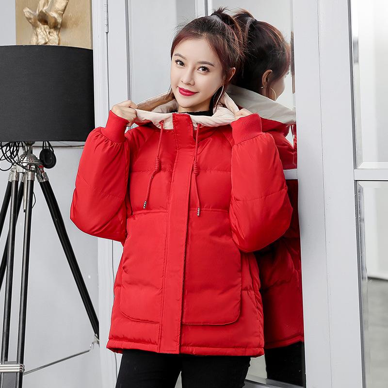 Cotton-padded Women's Short New Winter Clothes Loose Plus Size Cotton-padded Jacket Thickened Students Hooded Cotton-padded Jacket.