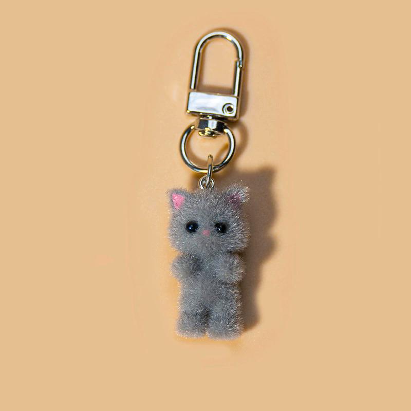 Cute 3D Flocking Kitten Keychain Cat Couple Mobile Phone Pendant Car Keyring Earphone Backpack Pendant
