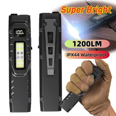 LED Ultra Slim Flashlight with Pen Clip Mini Camping Light IPX44 Waterproof Portable Pocket Flashlight 1200LM for Outdoor Hiking