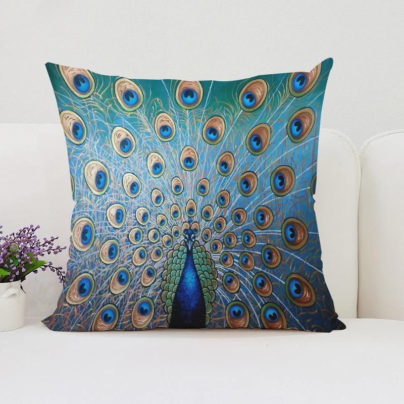 Europe and the United States Sofa Cushion Sets Beautiful Peacock Double-sided Printed Pillow Covers Chair Lumbar Cushion 45x45cm