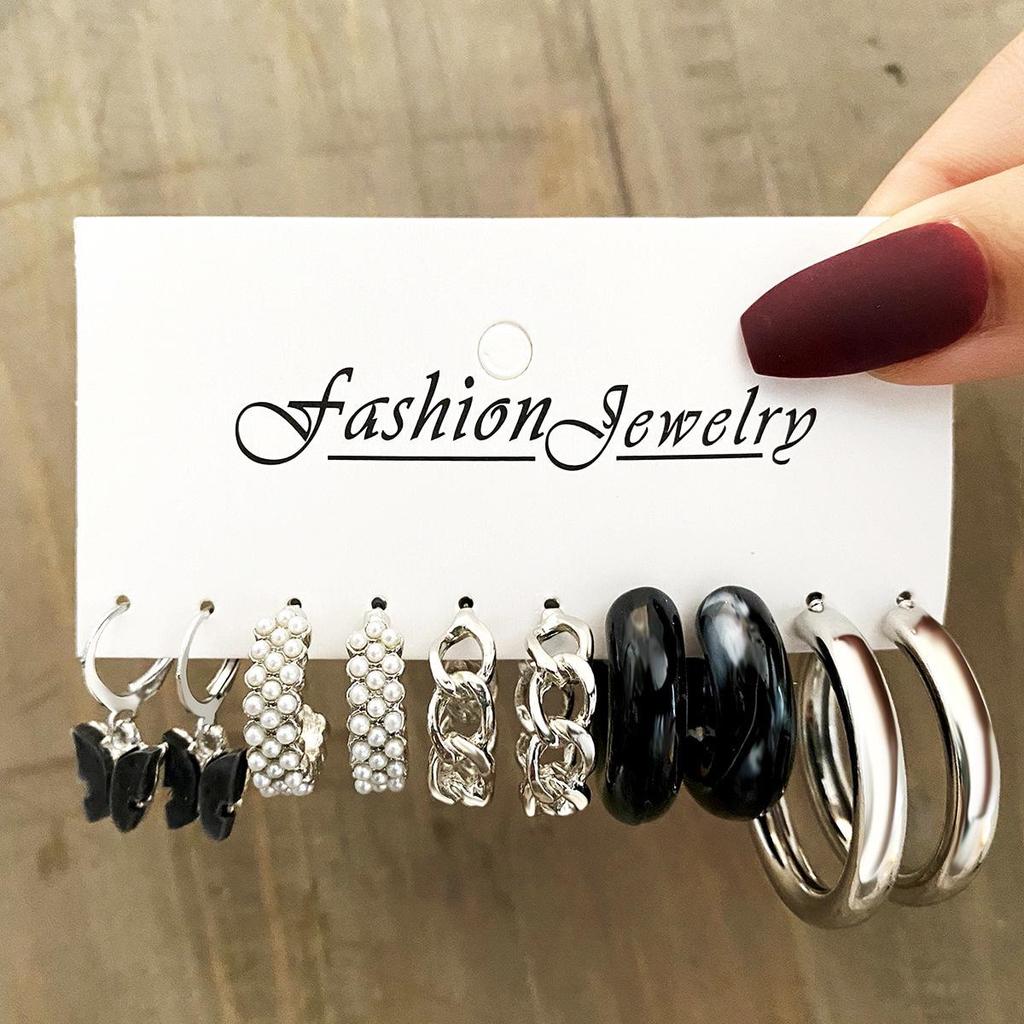 Women's Tassel and Pearl Crystal Stud Earring Set