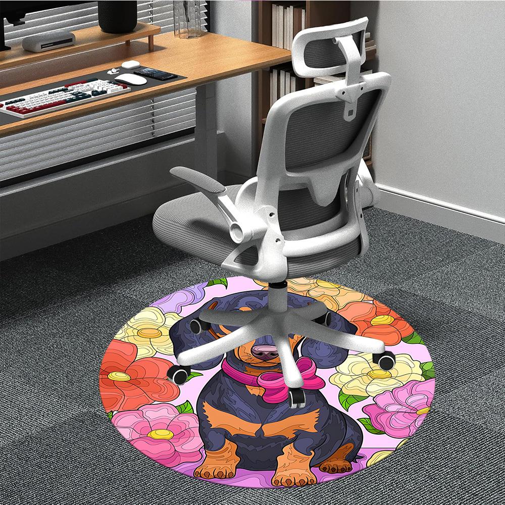 

1pc Dachshund Flowers Office Round Rug, Non-slip, Soft and Durable Office Rug for Interior Decoration, Perfect for Office,Decoration yy260204024 80cm by 80cm