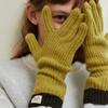 Womens Warm Knitted Full Finger Gloves Outdoor Riding Touchable Screen Colorblock Letters Label Decor Thermal Mittens