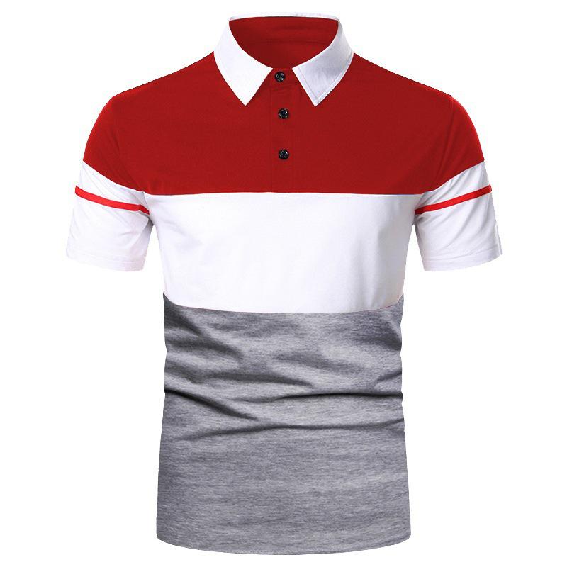Men's New Lapel Short Sleeve Polo Patchwork T-Shirt Top