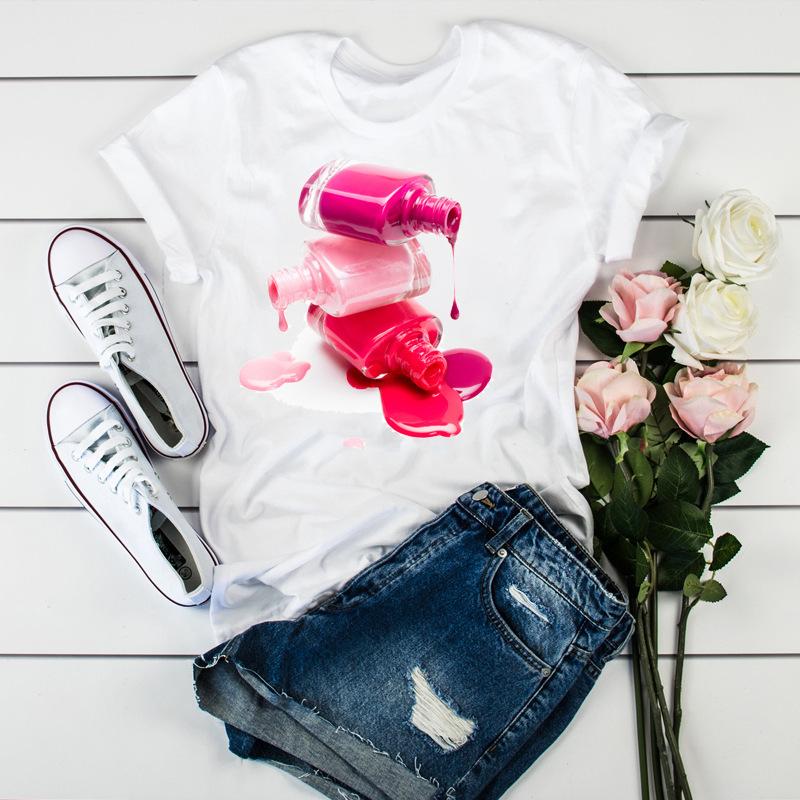 Women'S Fun Nail Polish, Pattern, Print Fashion Women'S T-Shirt Casual Top Ladies