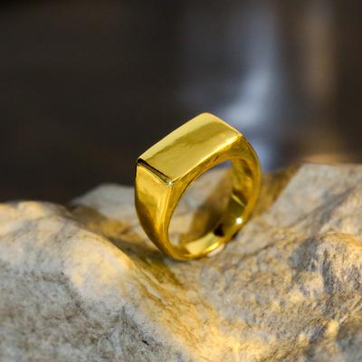 Rectangle Smooth Plain Simple Casting Ring Retro Personalized Men'S Accessories