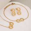 Stainless Steel Infinity Jewelry Set Smooth Polished Infinity Stud Earrings Necklace Bracelet 3Pcs Women Minimalist Jewelry Gift