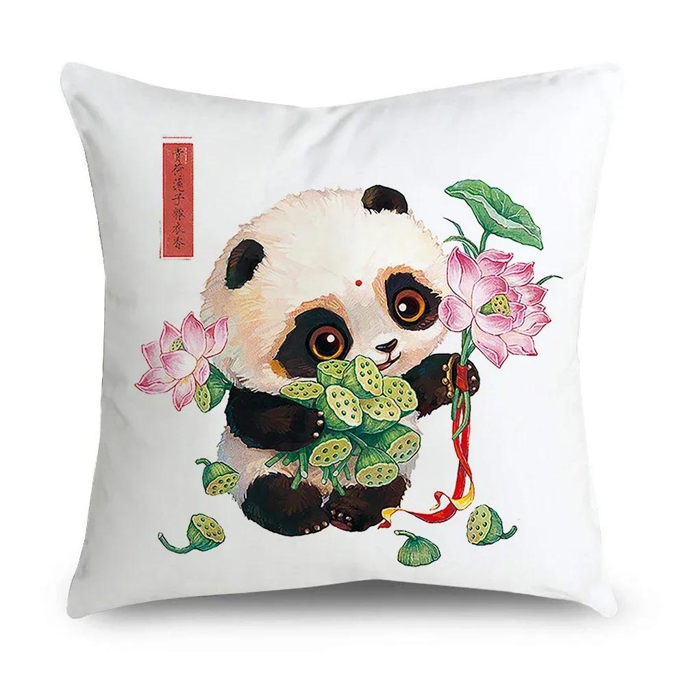 Pillowcase Office Decor Cushion Cover Cute Panda Pattern Home Square