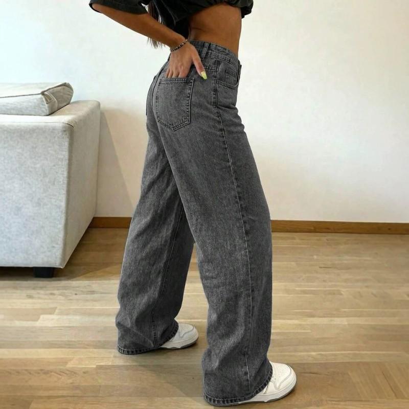 2026 High-Waisted Wide-Leg Straight Cut Distressed Denim Jeans Women Loose Fit Long Trousers