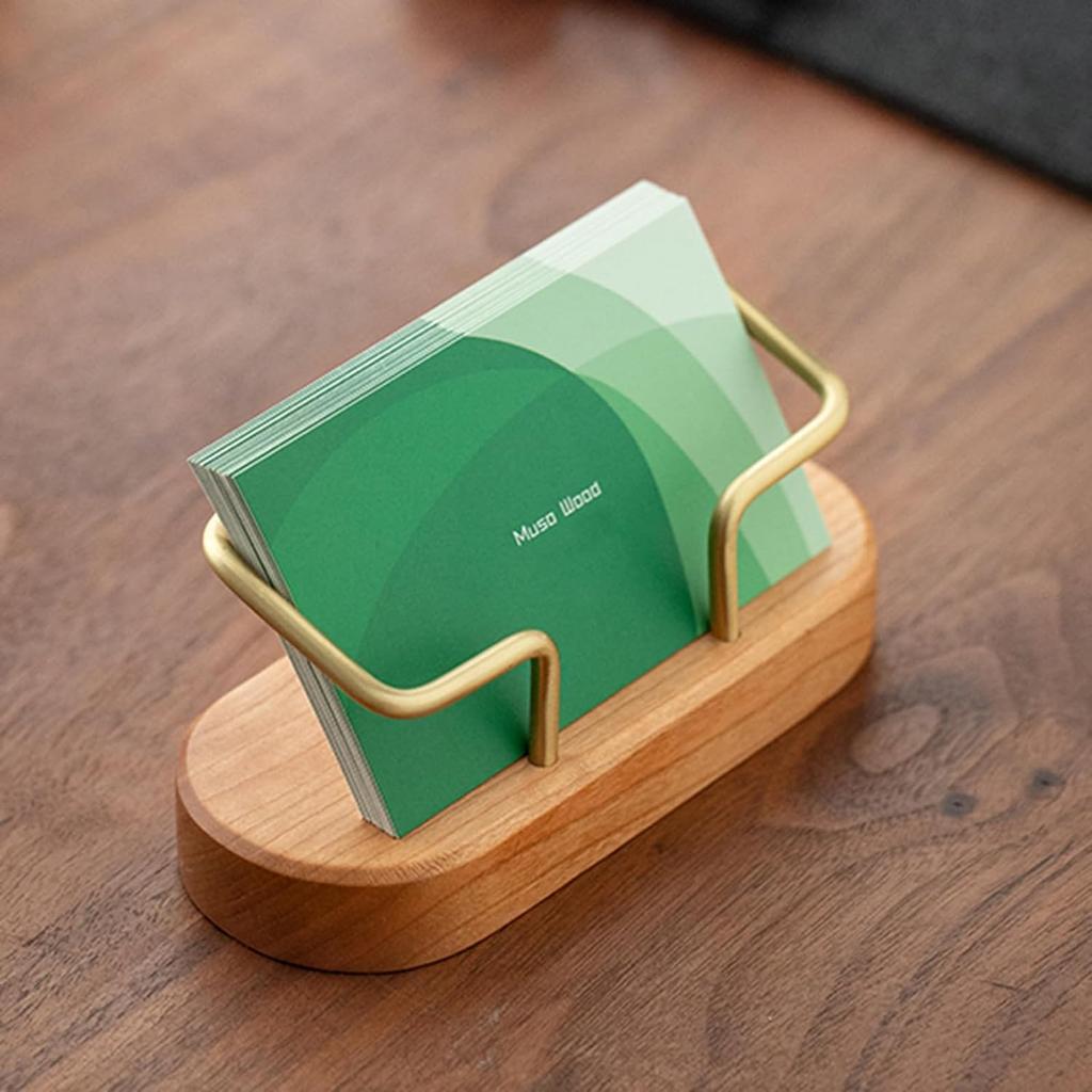 Oval Business Card Holder Organizer Office Desk Display Stand Memo Counter Accessories Tabletop Shelf Wooden Card Holder Storage