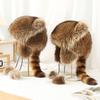 Winter Thickening Lei Feng Hat Season Thickened Cute Raccoon Tail Plush Cap Women Winter Windproof Thick Warm Ears Flaps Hat