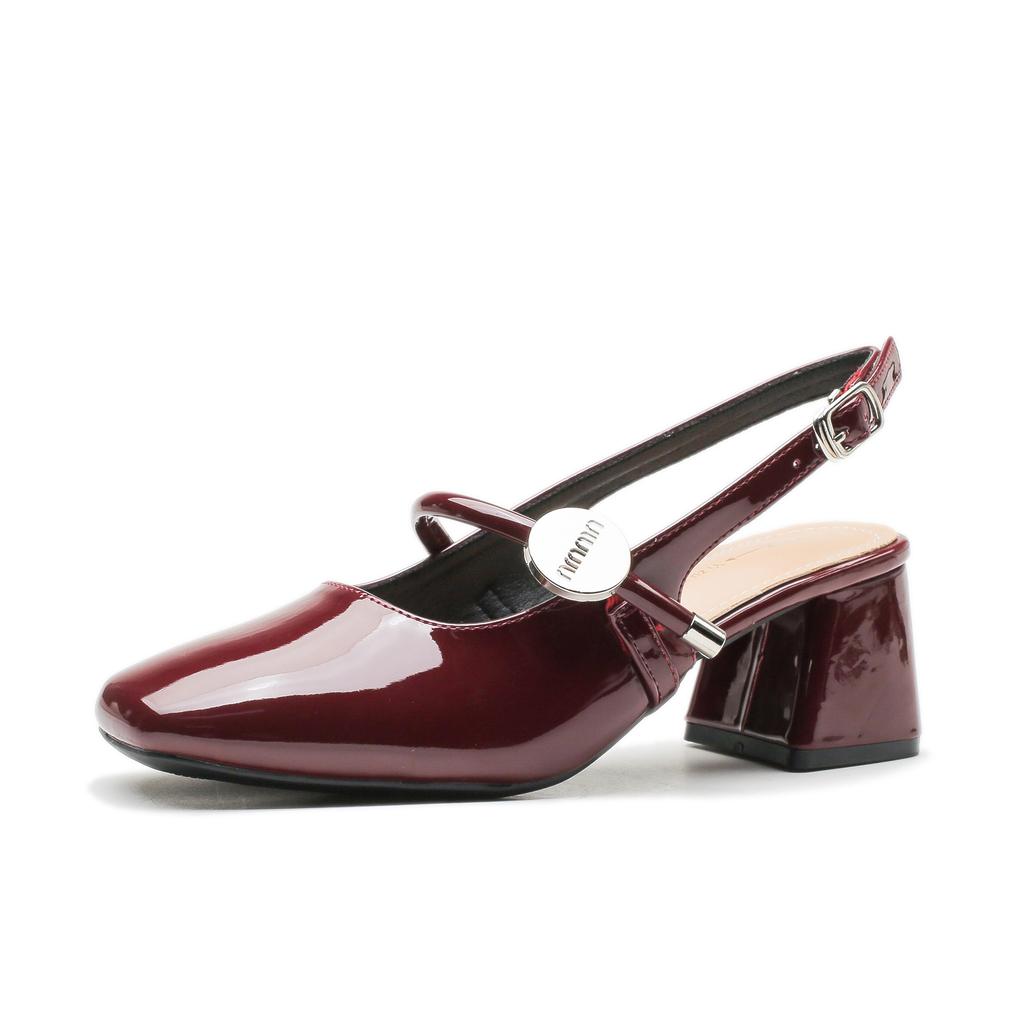 Leather 6CM Bag-toe Sandals for Women Mary Jane Fairy Style Summer Mid-heel French One-length Strap Thick Heel Short Shoes