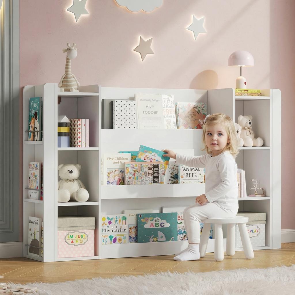 Children's shelf, picture book shelf with storage space, children's bookshelf, wooden furniture for children's room, white, 140 x 30 x 95 cm