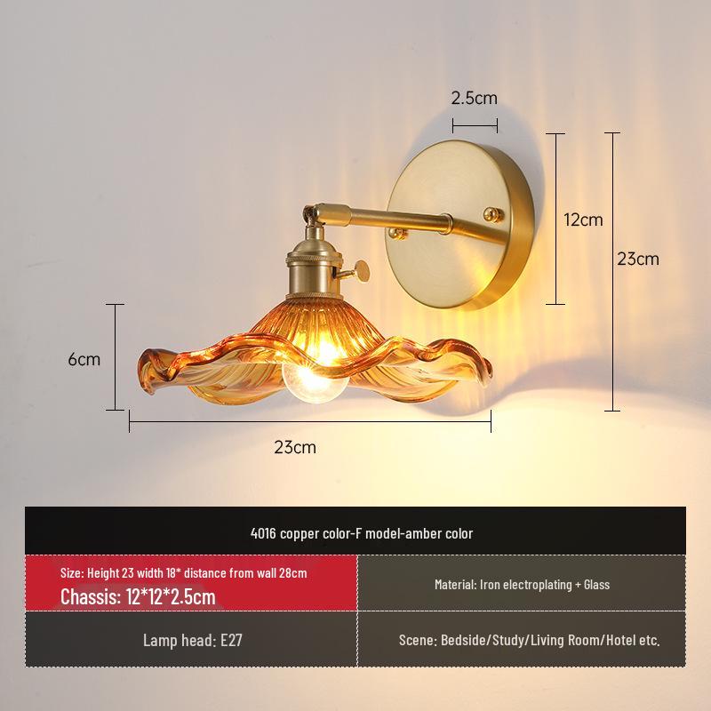 Nordic Amber Glass Wall Lamp - Green Retro Style for Restaurant, Coffee Shop, or Bedside