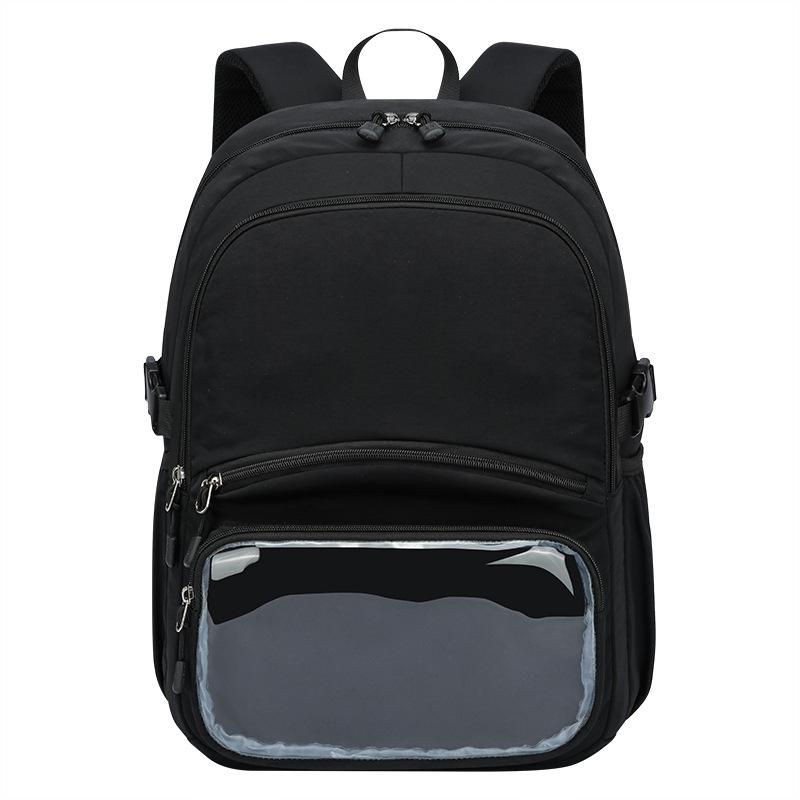 Schoolbag Solid color anti-splashing Oxford cloth multi-zipper layered transparent visual student schoolbag daily commuter backpack