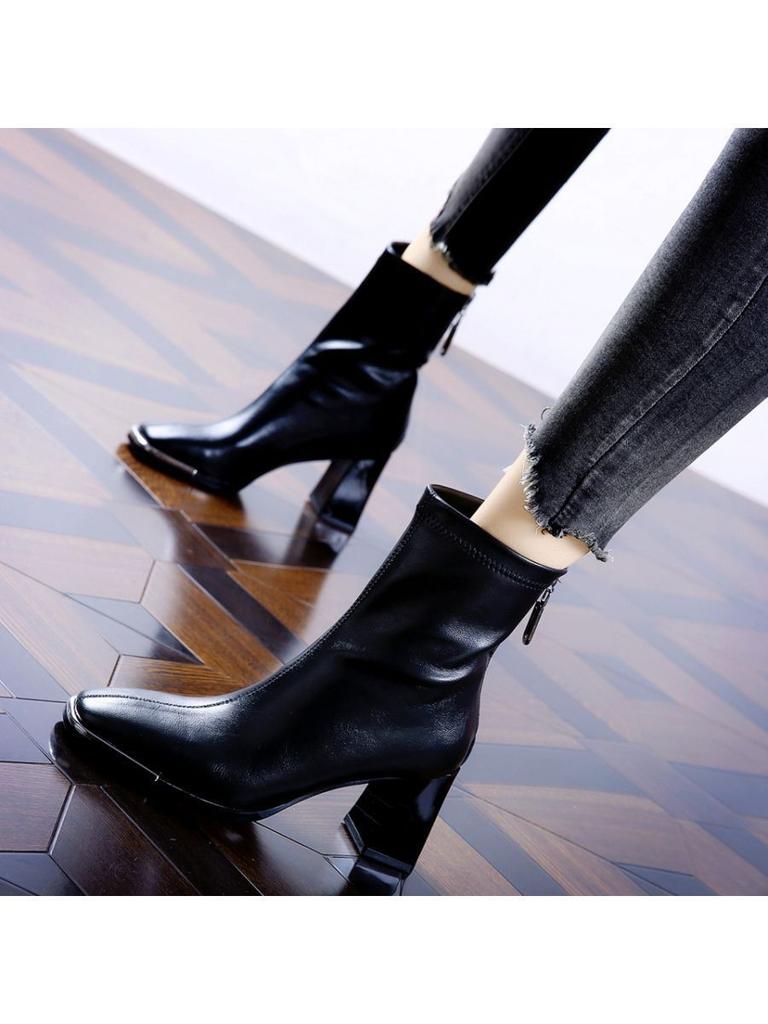 British style professional anti-collision square head high-heeled boots, new commuting versatile thick-heeled short boots for women in autumn and