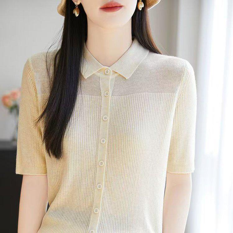 Stylish Women's Lapel Knit Top - Short Sleeve, Fresh & Comfortable Commuting Style