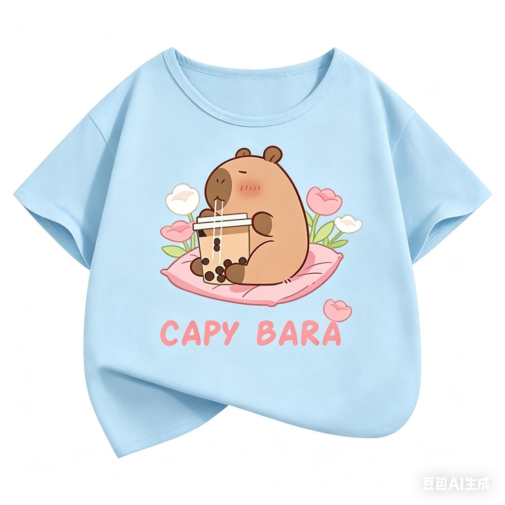 Capybara Kids Clothing Tees Summer Printed Cartoon Fashion Cotton Short Sleeve Tshirt Girls Casual Tops T Shirts Crewneck