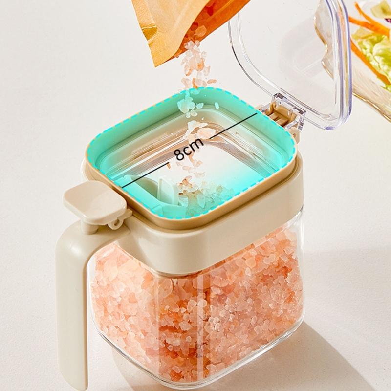 Clear Kitchen Spices Jars With Removable Spoon Compartment Food Storage Container For Pantries Organization