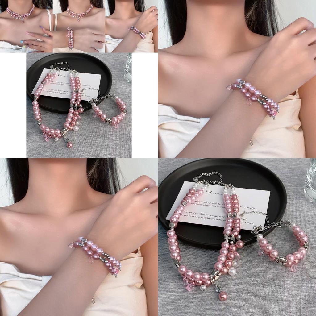 Exquisite Pink Double Layer Bead Bracelet For Women With Chic Geometric Design