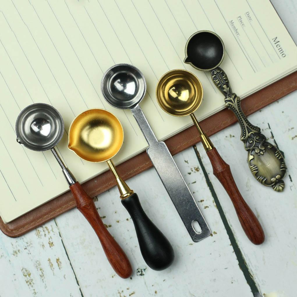 Wax Seal Melting Spoon Wooden Handle Copper Silver Spoon Making Wax Seal Tool