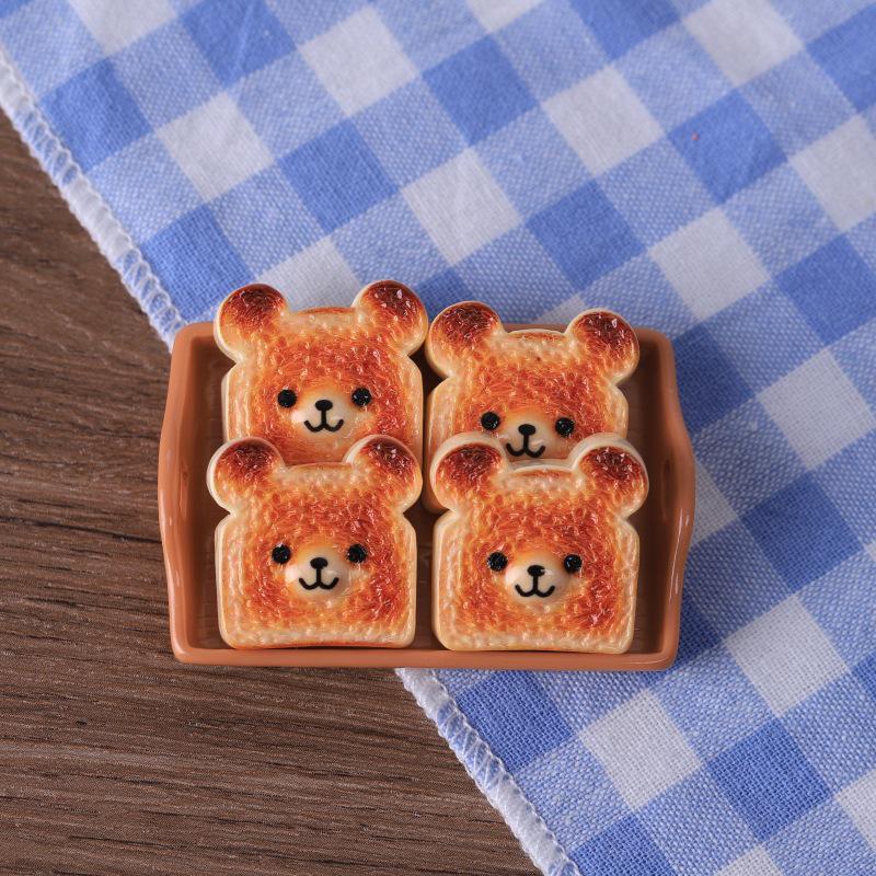 Miniature Dollhouse Caramel Toast Bread Heart Bear Resin Food Display