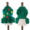 Pet Knit Sweater Dress With Christmas Tree Colorful Pom Poms Warm Winter Outfit Small Dogs Cats