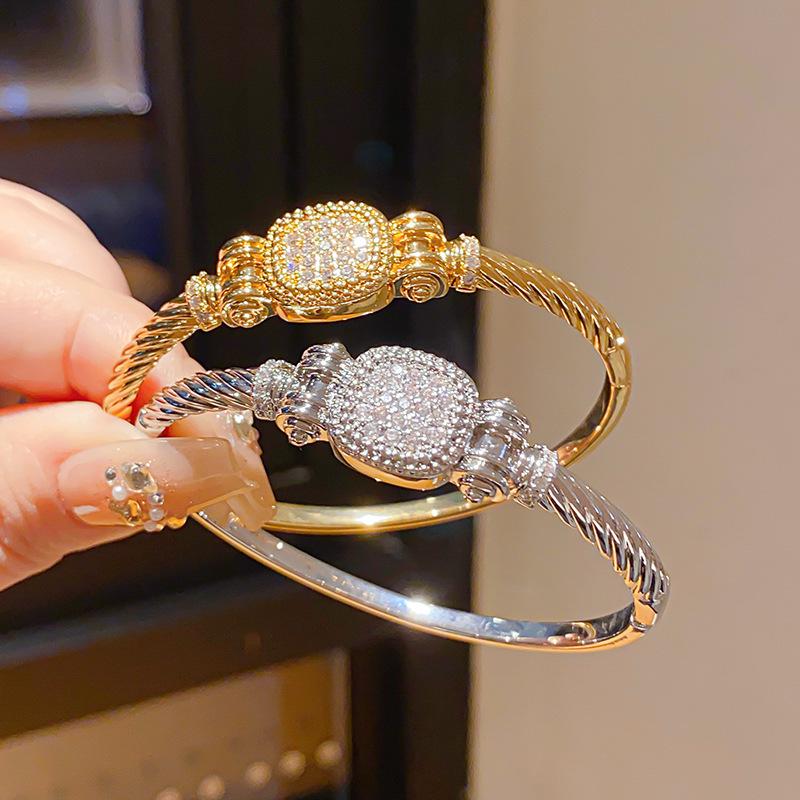 18K Gold Plated Zirconia Square Buckle Bracelet - Trendy European & American Style for Women.