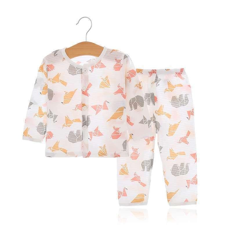 Lightweight Summer Baby Air Conditioning Outfit For Boys And Girls Long Sleeve Cotton Pajama Set