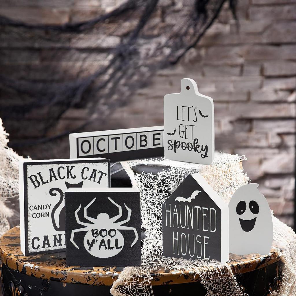 Halloween layered tray decoration, Halloween decoration hunting house black cat BOO ghost table wooden signage tray