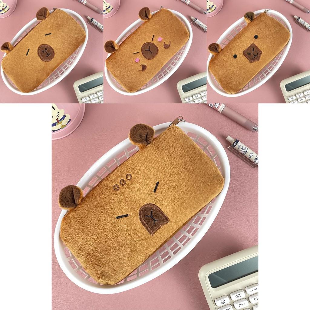 Adorable Cartoon Capybara Plush Pencil Case Large Capacity Stationery Organizer For Students