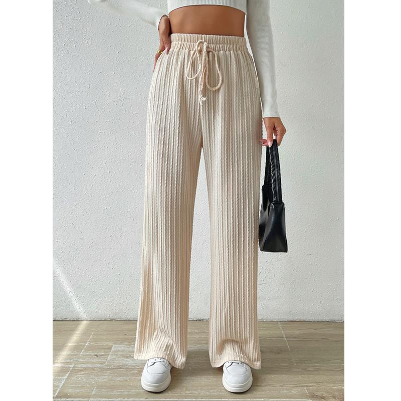Women's Knitted Wide-leg Pants Fashion Solid Color Texture Stripes Elastic Waist Comfortable Casual Loose Straight Pants