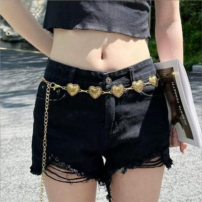 Vintage Women Waist Belt Female Metallic Love-Heart Chain Tassel Belts Women Decorative Metal Body Jewelry