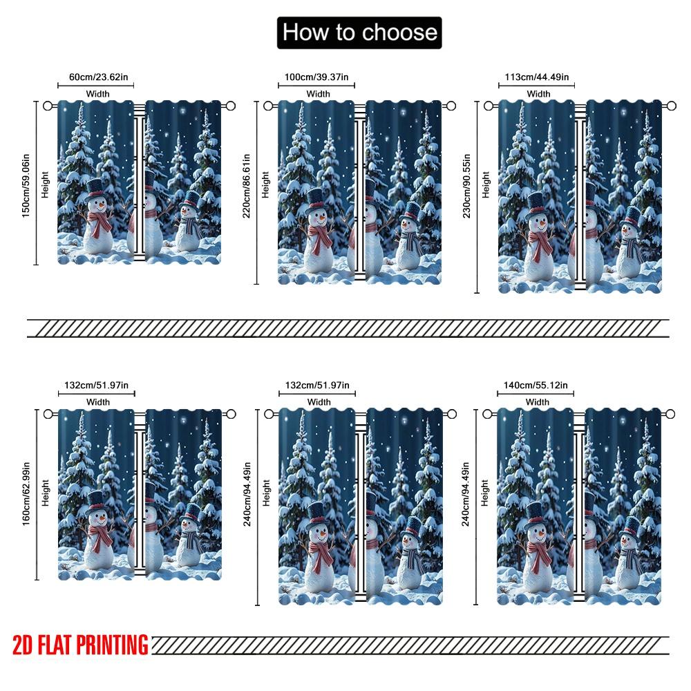 2pcs 2D flat printing Merry Christmas Popular Party Window Curtains snowman Durable Polyester Without Electricity Spring for