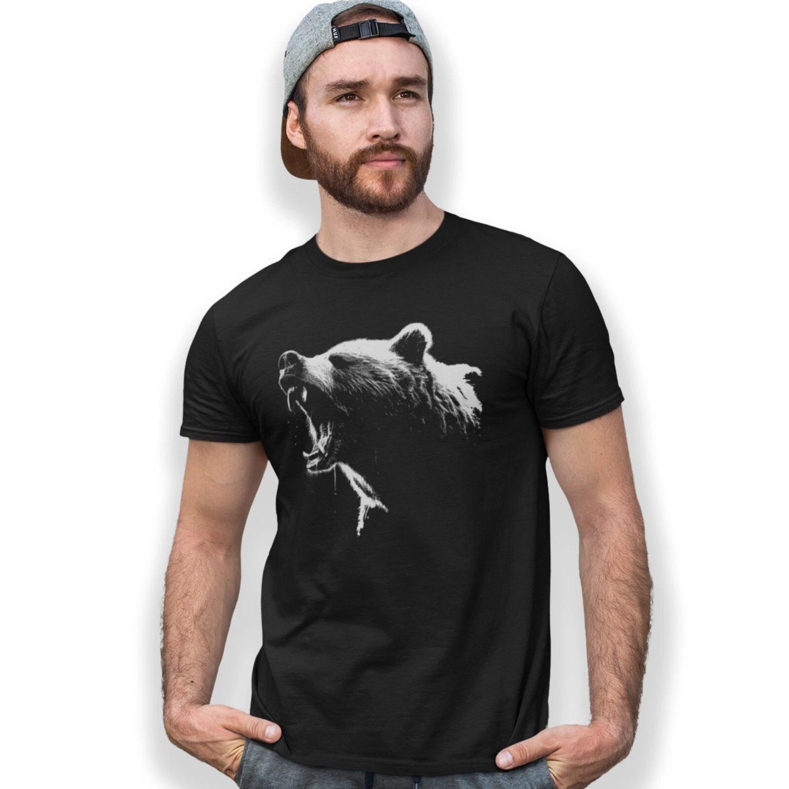 Grizzly Bear Hand Printed T-Shirt Animal Lover Birthday Gift Size S-5XL S