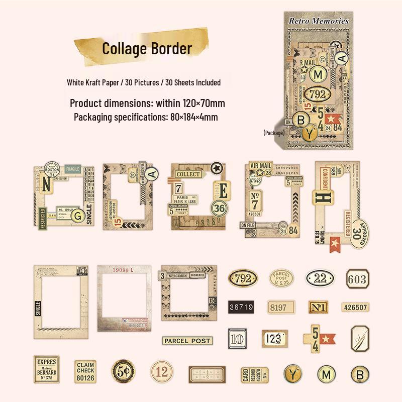 Beautiful Day White Kraft Paper Sticker Pack: 30 Retro Memory Journal DIY Decorative Collage Sheets