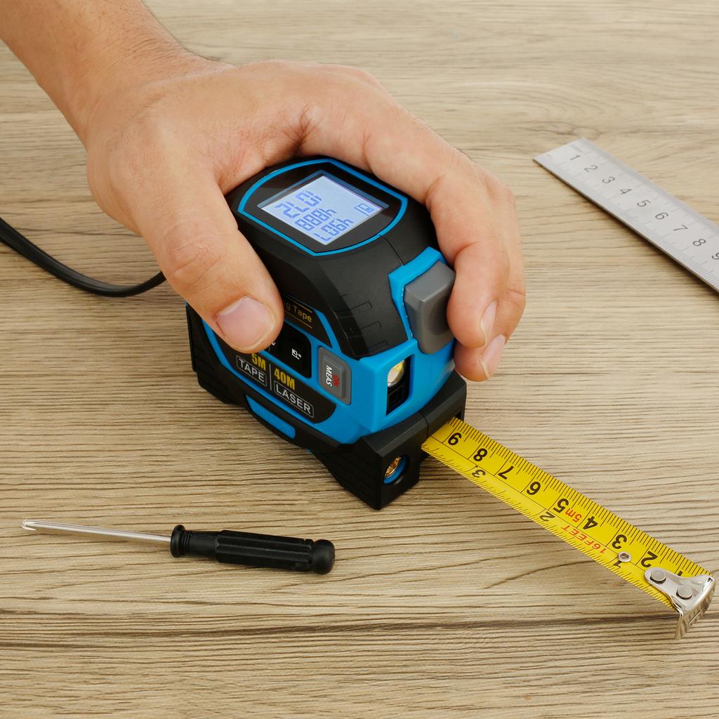 3 In 1 Laser Tape Measure Distance Meter Digital Tape Measure High Precision 40M Retractable Roll Cord Rangefinde Measuring Tool