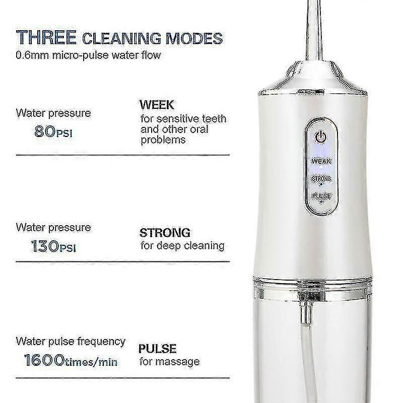 Oral Irrigator 3 Modes Usb Rechargeable Dental Water Jet 220ml Water Tank