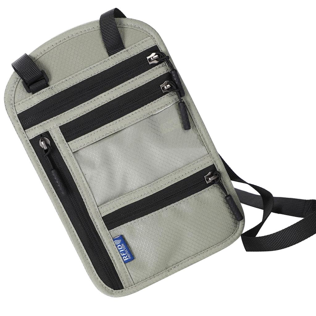 VOLAN Travel Multifunctional Neck RFID Passport Neck Pouch for International Travel Anti-Skimming Holder, Blocking, (Light Gray)